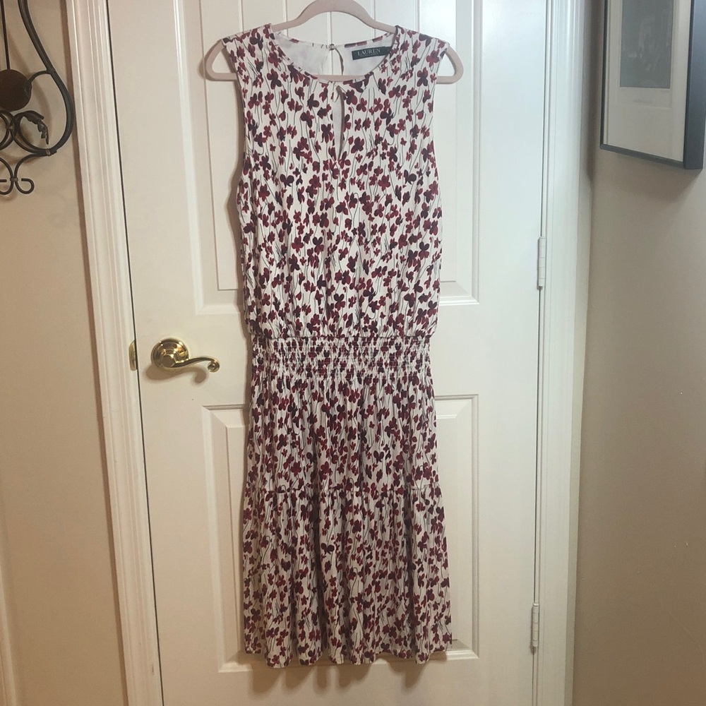 Ralph Lauren Cream and Red Floral Midi Dress